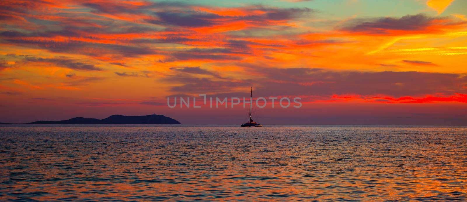 Ibiza san Antonio Abad de Portmany sunset in Balearic islands of spain