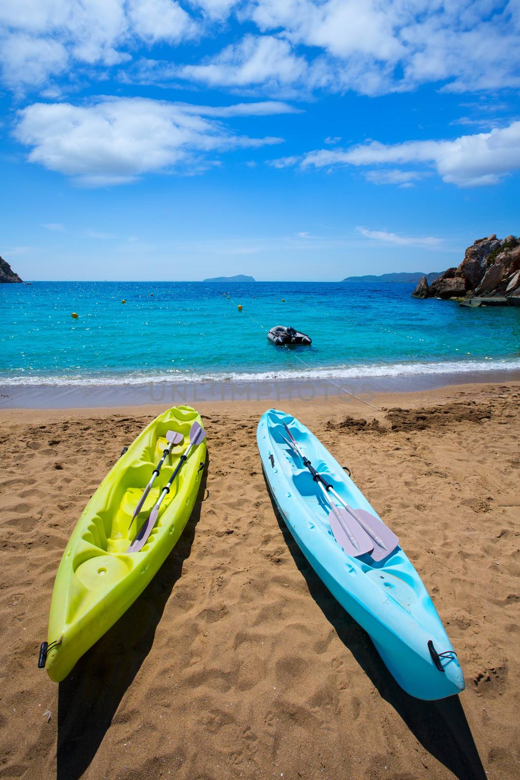 Ibiza cala Sant Vicent beach with Kayaks san Juan by lunamarina