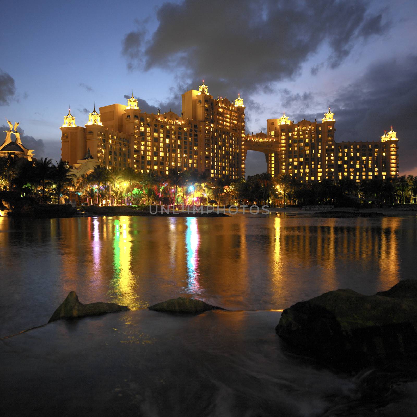 The luxury vacation resort of Atlantis on Paradise Island in the Bahamas. 