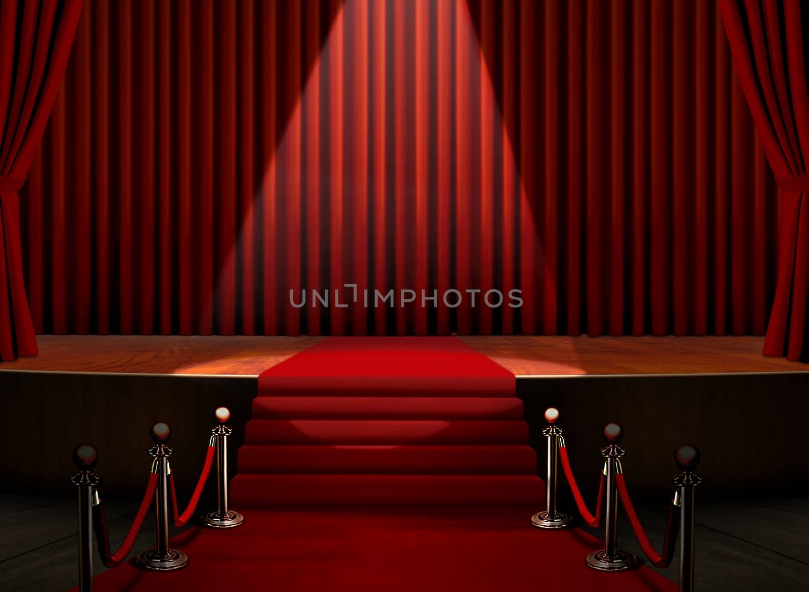 Red Carpet and Stage with Security Barrier