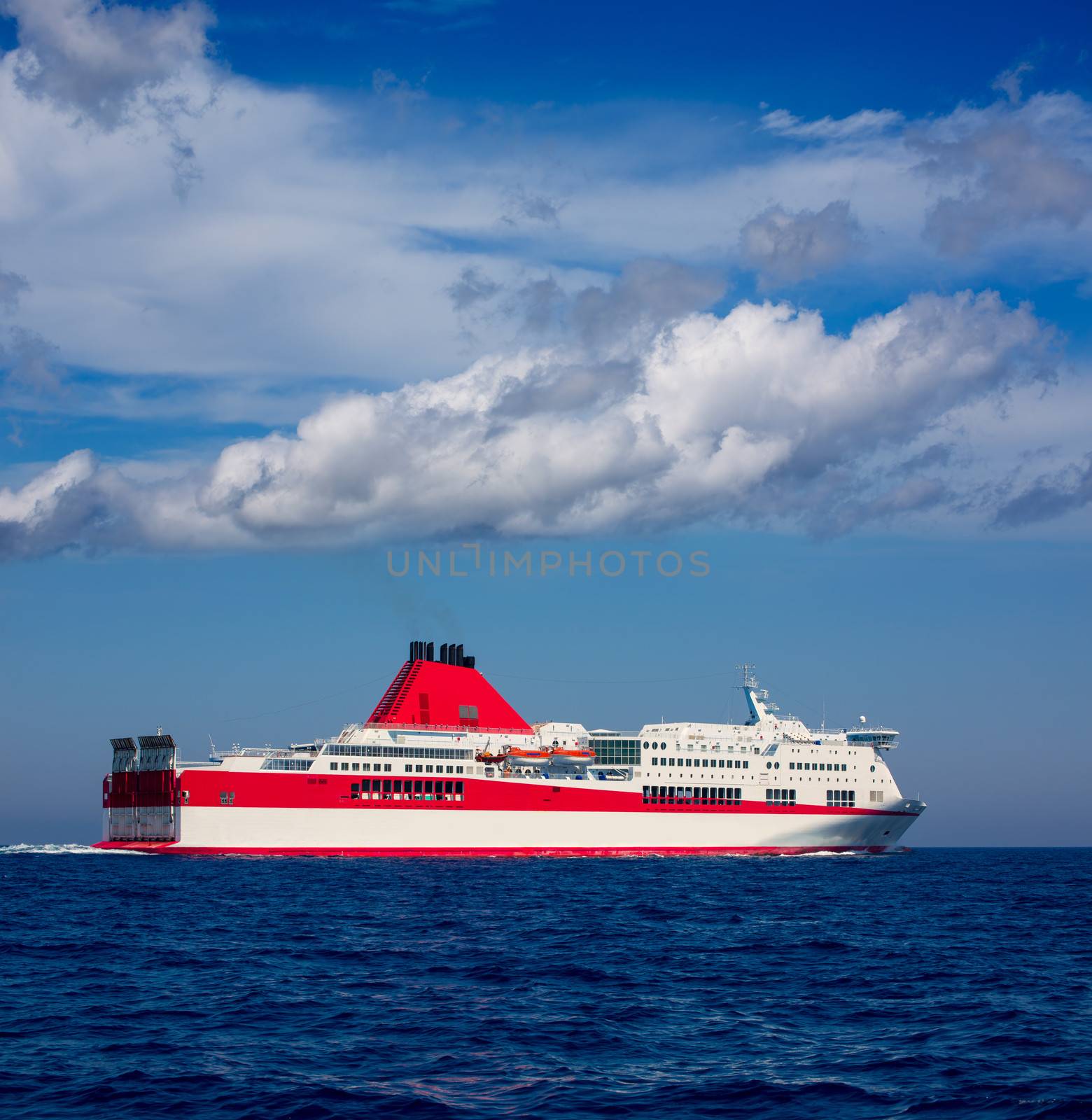 Mediterranean sea curise boat in red and white dolor