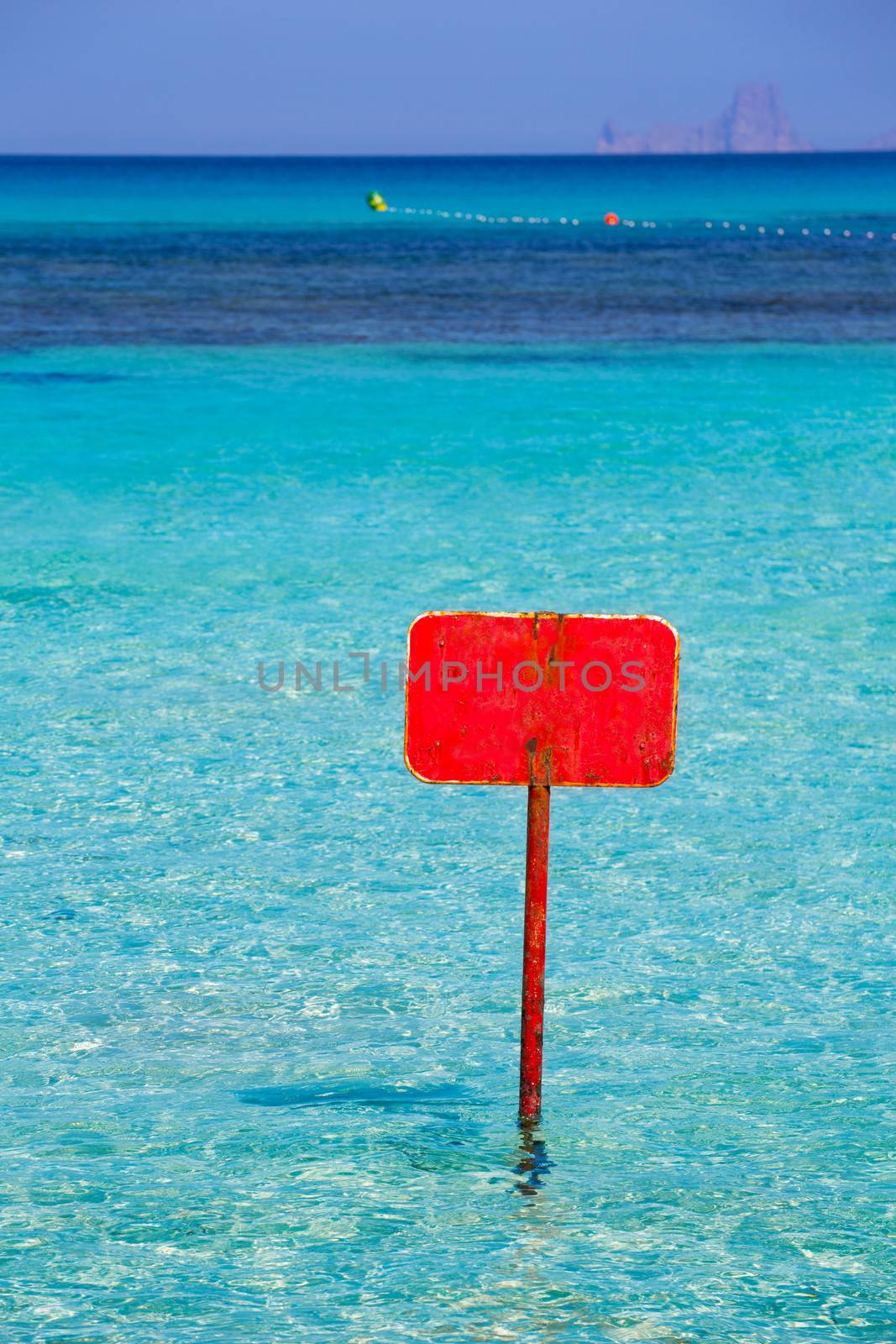 turquoise Ibiza Formentera with red sign blank copyspace