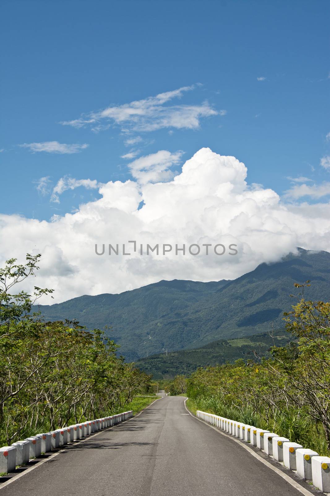 Rural landscape with road in daytime, Hualien, Taiwan, Asia.