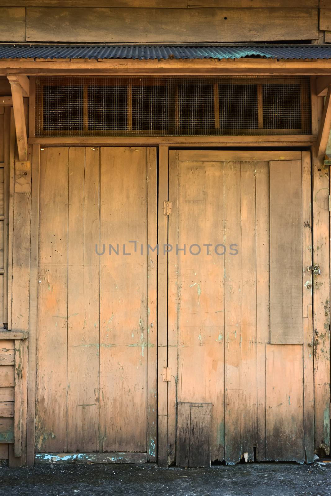 Old wooden closed door