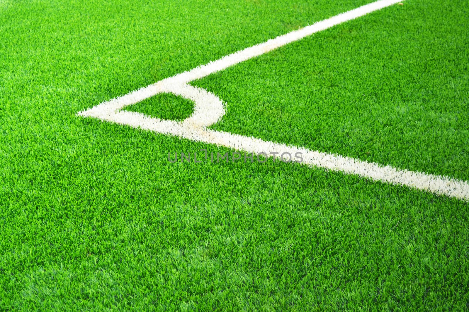 Corner of the football field in green grass.