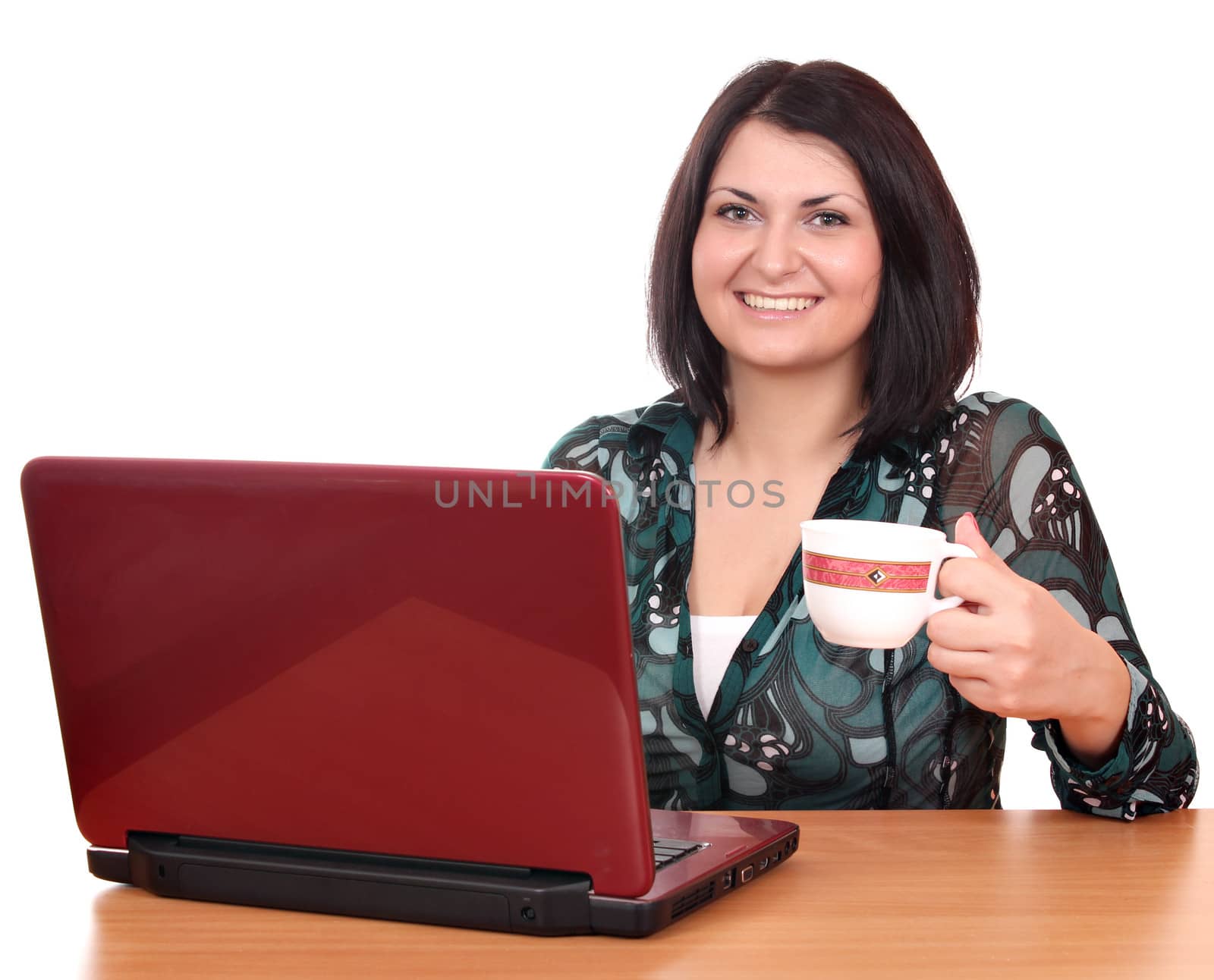 beautiful girl with coffee and laptop by goce
