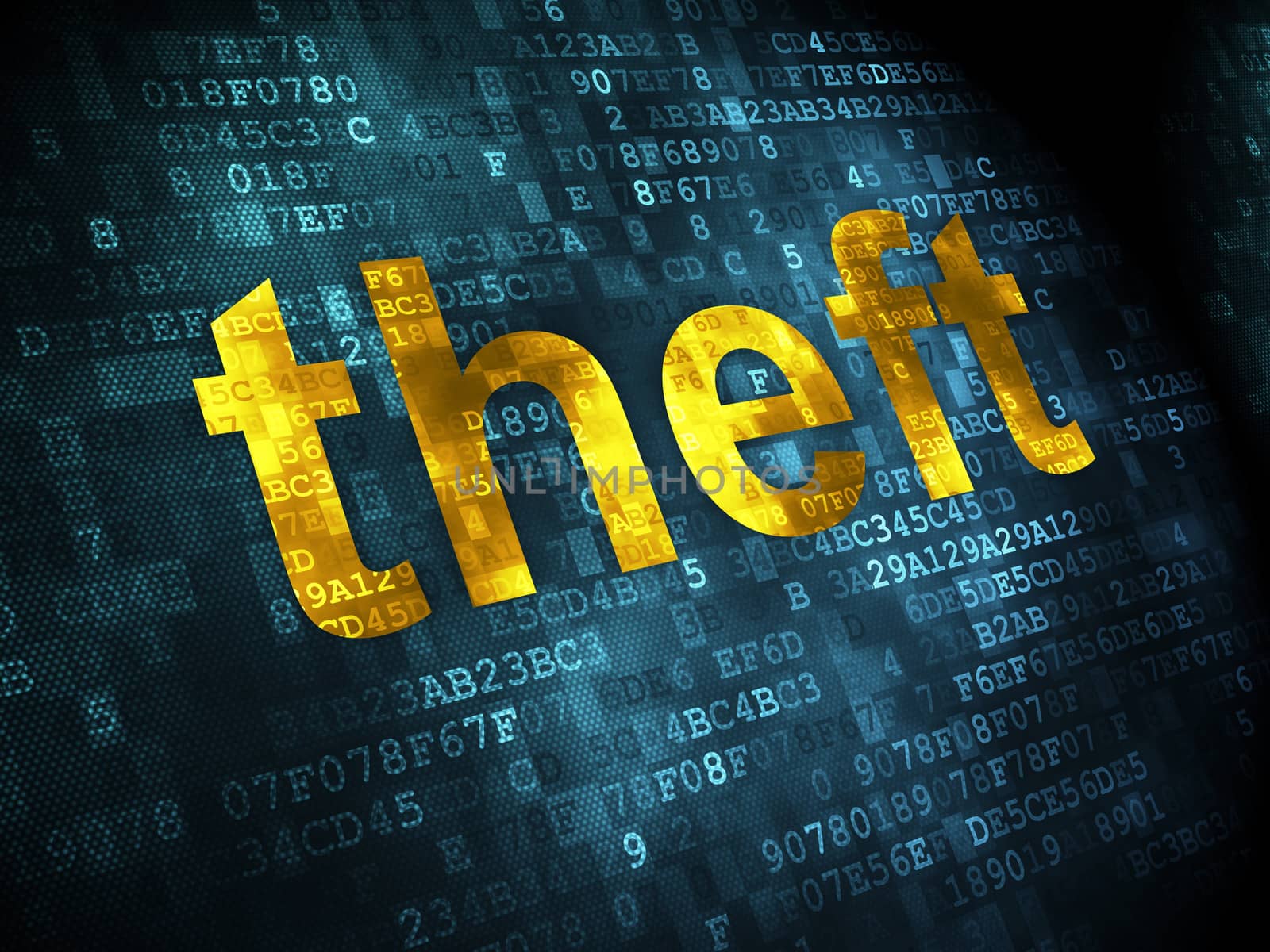 Privacy concept: pixelated words Theft on digital background, 3d render