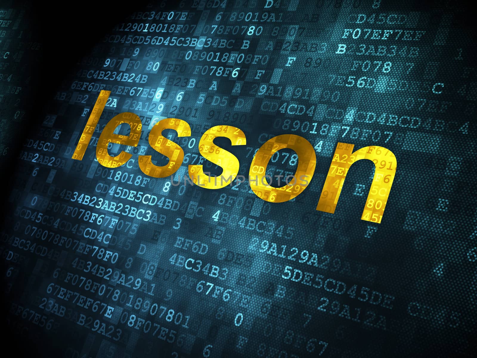 Education concept: pixelated words Lesson on digital background, 3d render