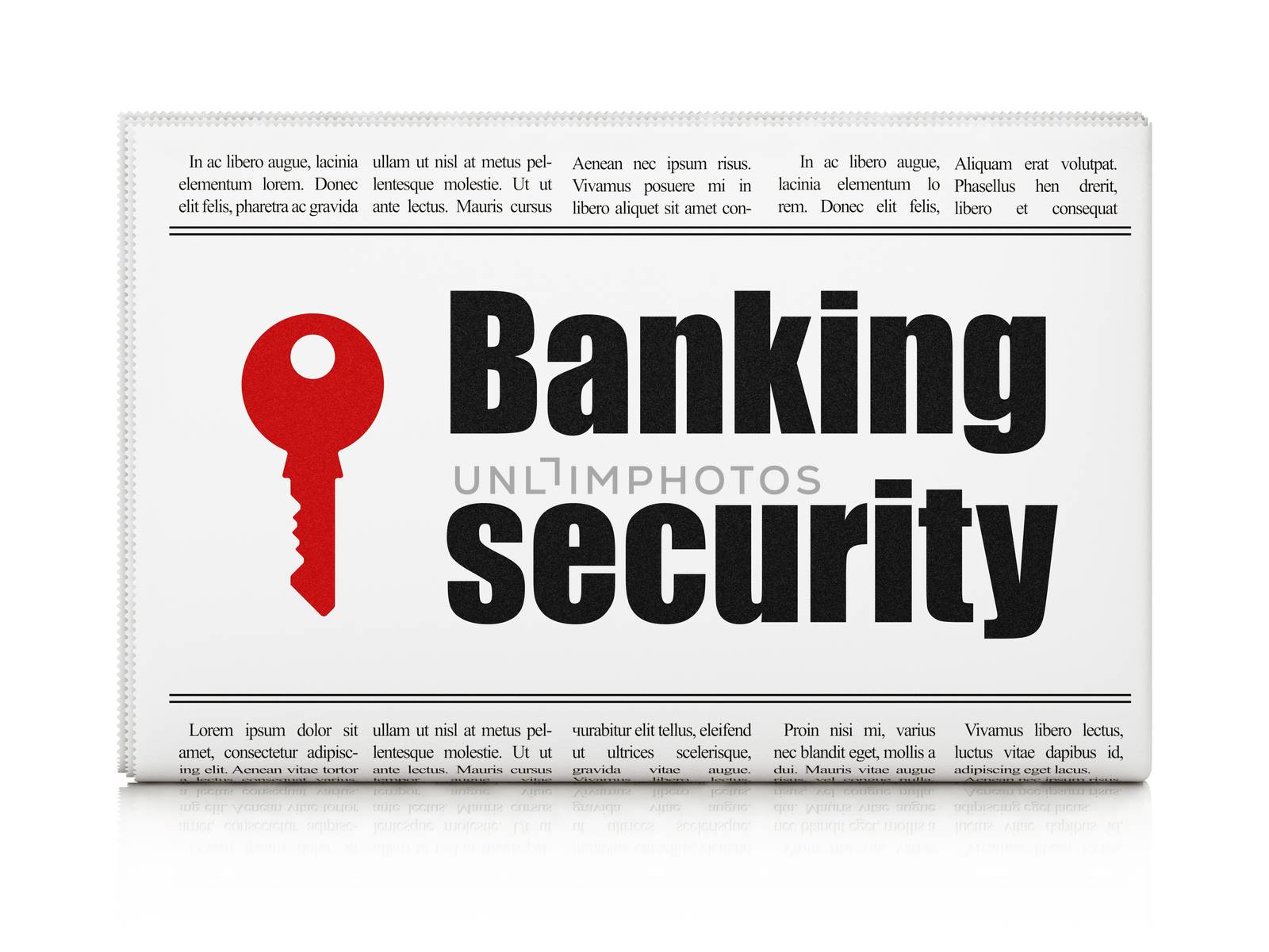 Privacy news concept: newspaper headline Banking Security and Key icon on White background, 3d render