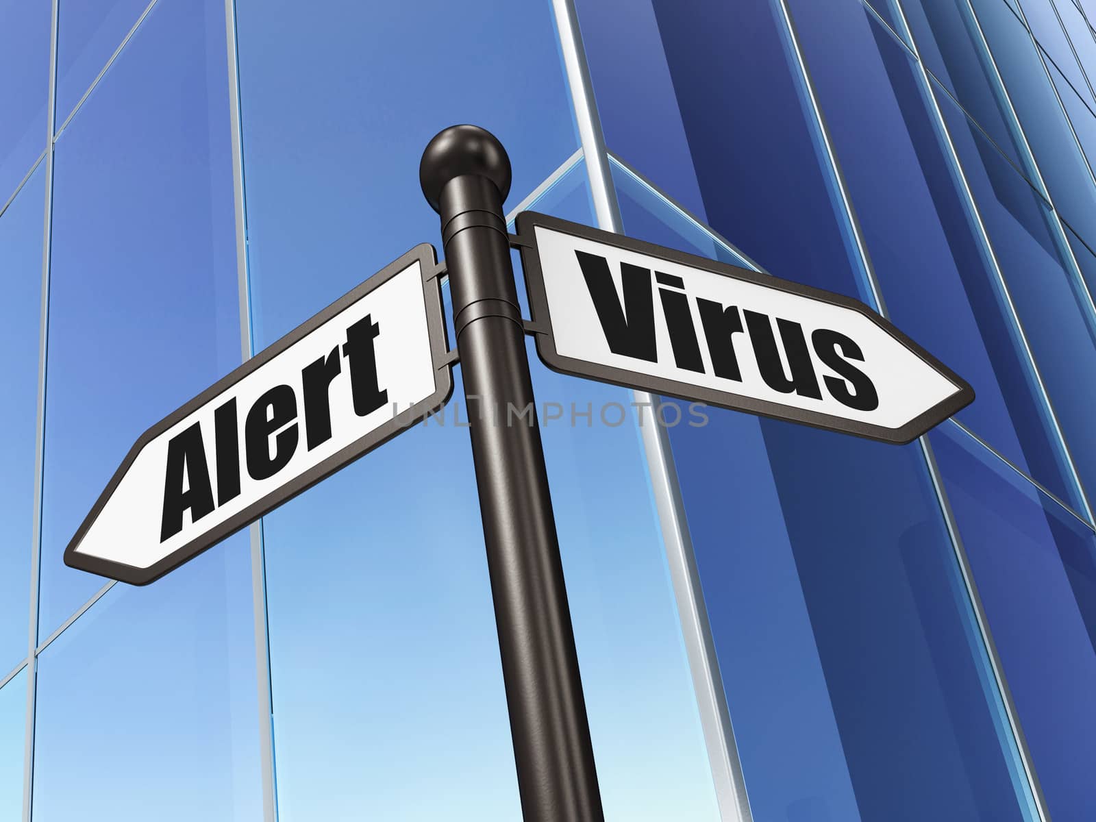 Safety concept: Virus Alert on Building background, 3d render