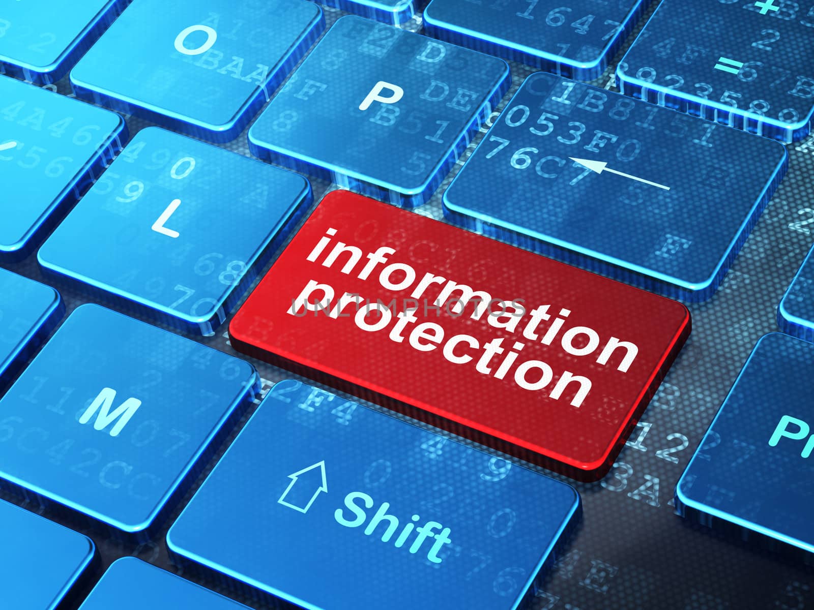 Privacy concept: computer keyboard with word Information Protection on enter button background, 3d render