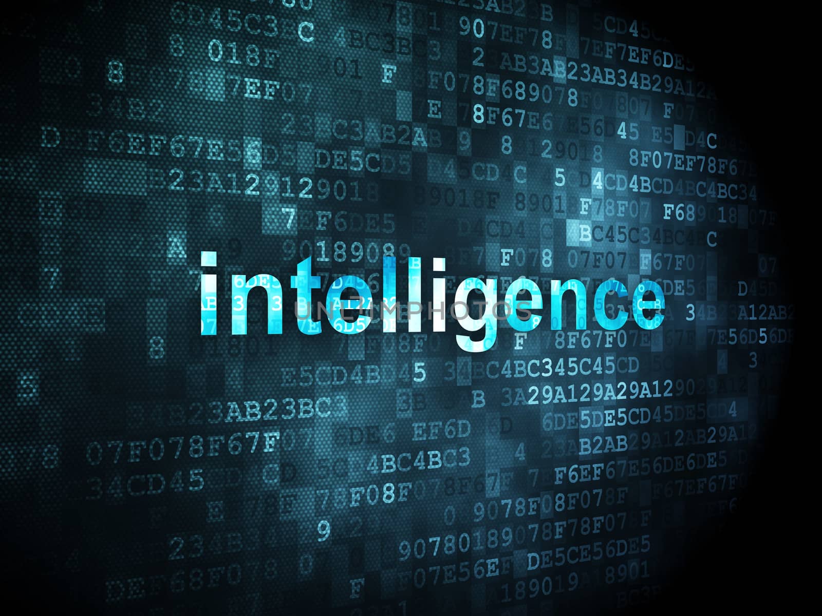 Education concept: pixelated words Intelligence on digital background, 3d render
