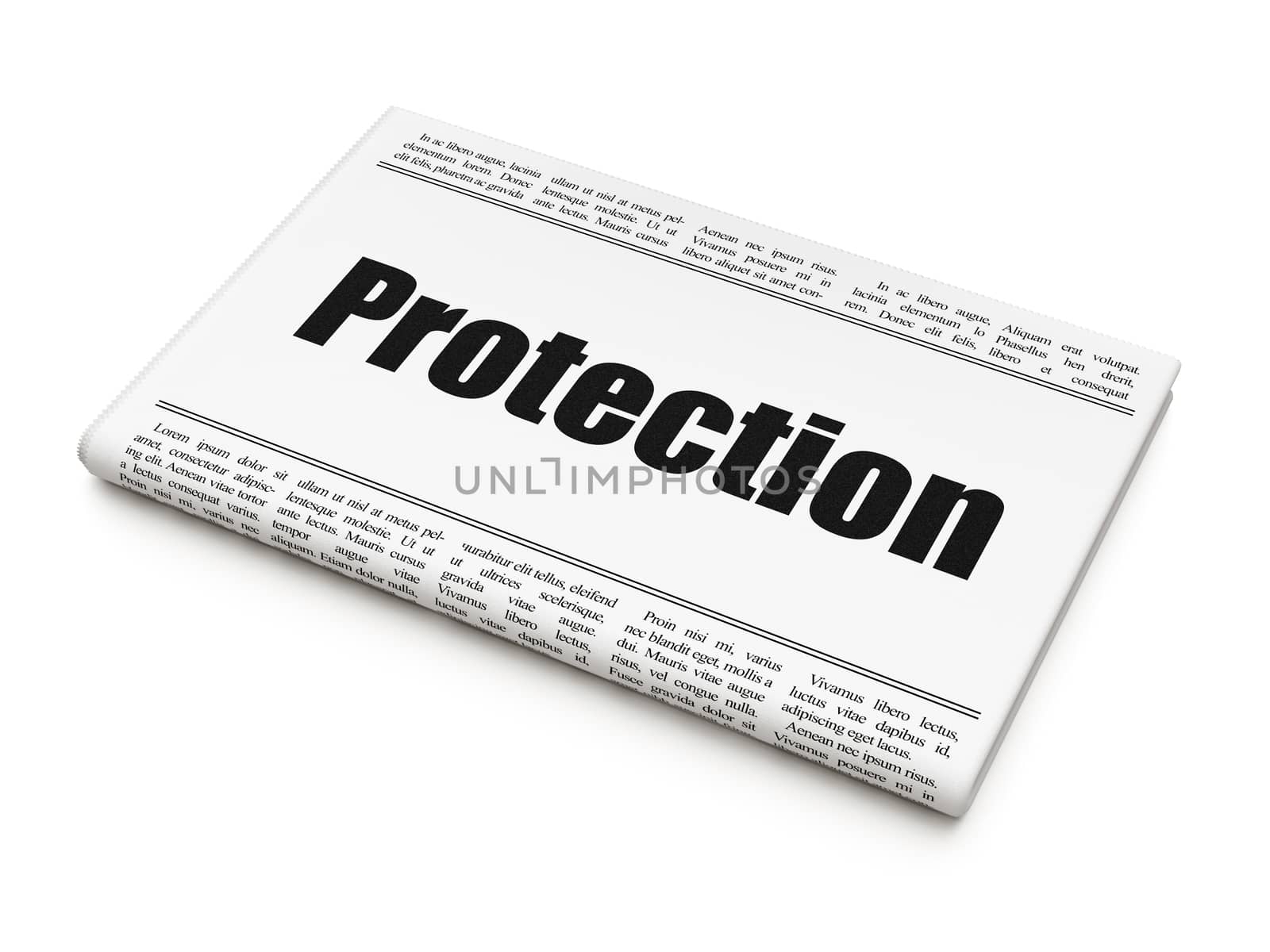 Protection news concept: newspaper headline Protection on White background, 3d render