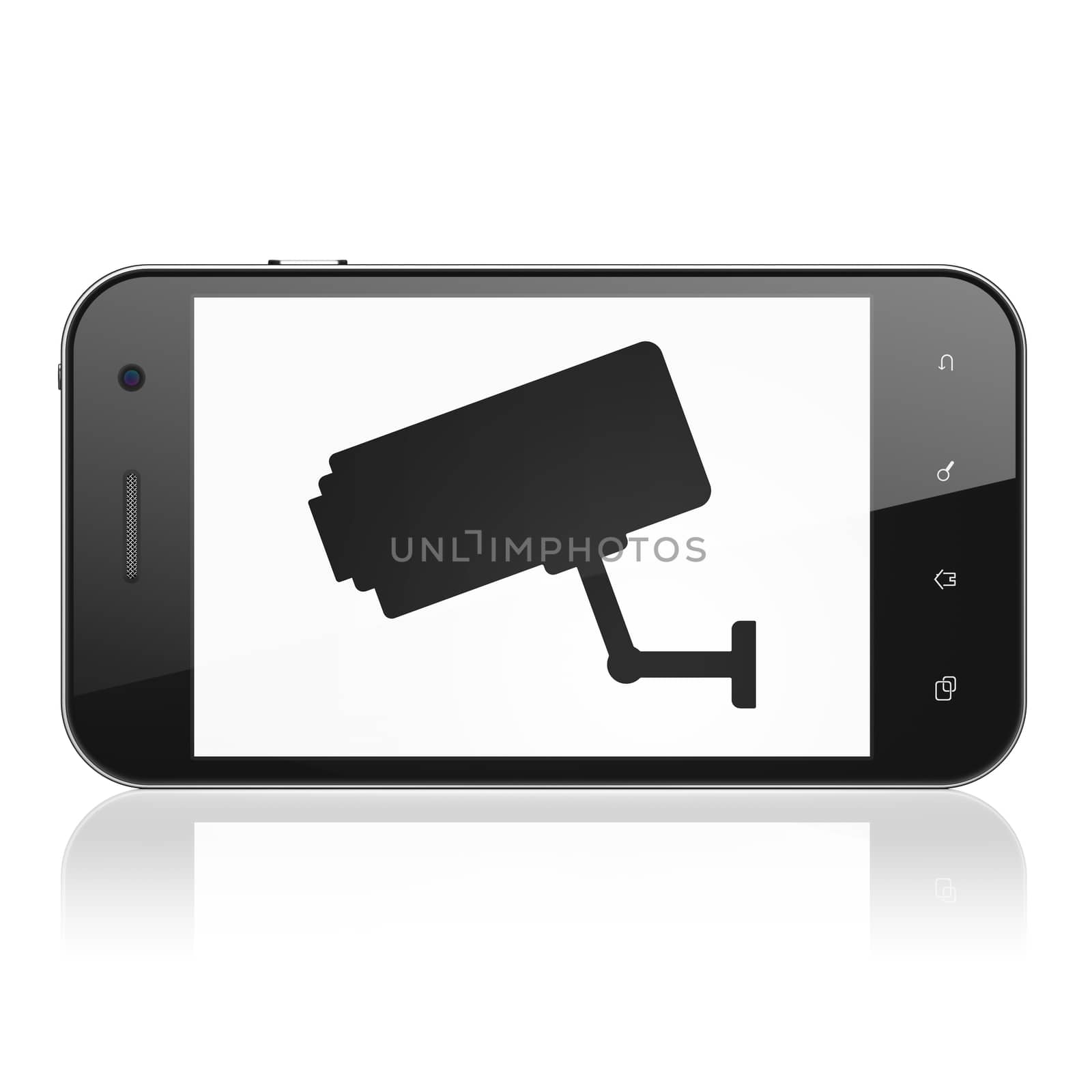 Privacy concept: Cctv Camera on smartphone by maxkabakov