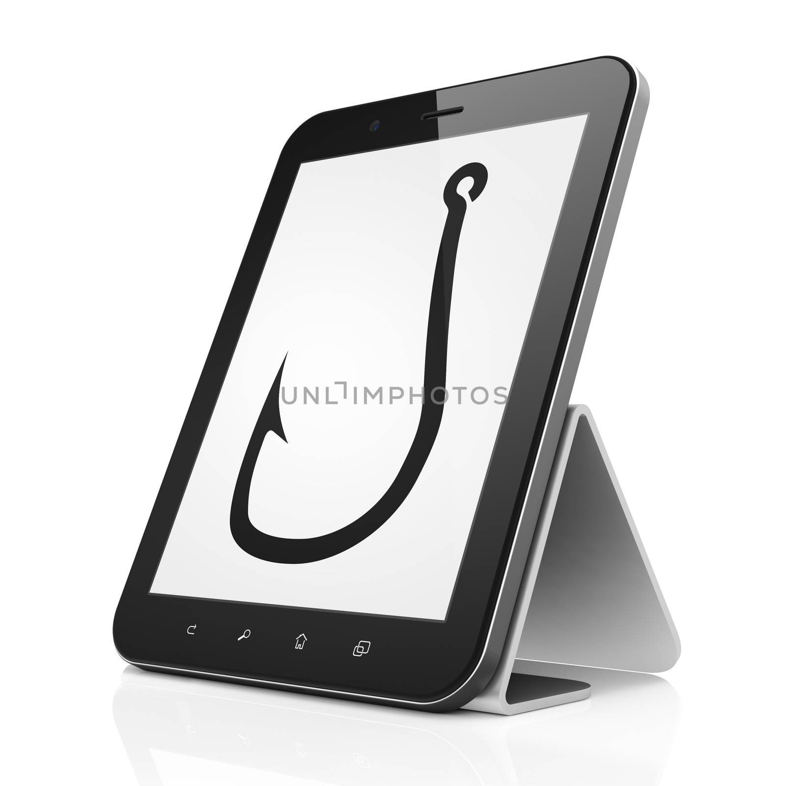 Safety concept: Fishing Hook on tablet pc computer by maxkabakov