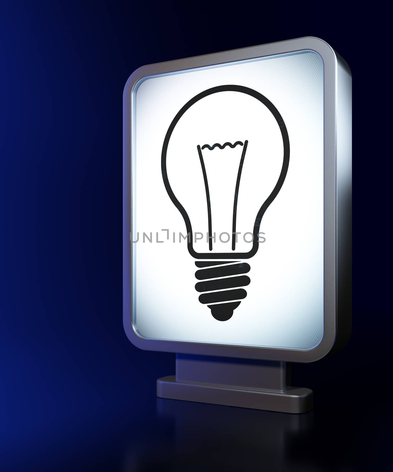 Finance concept: Light Bulb on advertising billboard background, 3d render