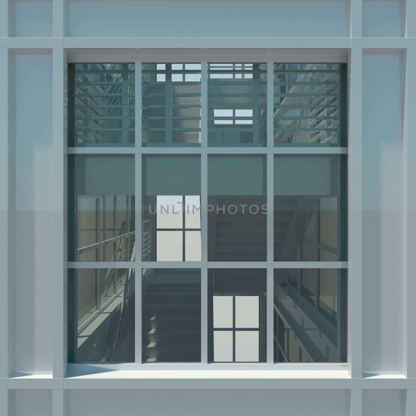 Architecture: staircase and windows. 3d render. Top view