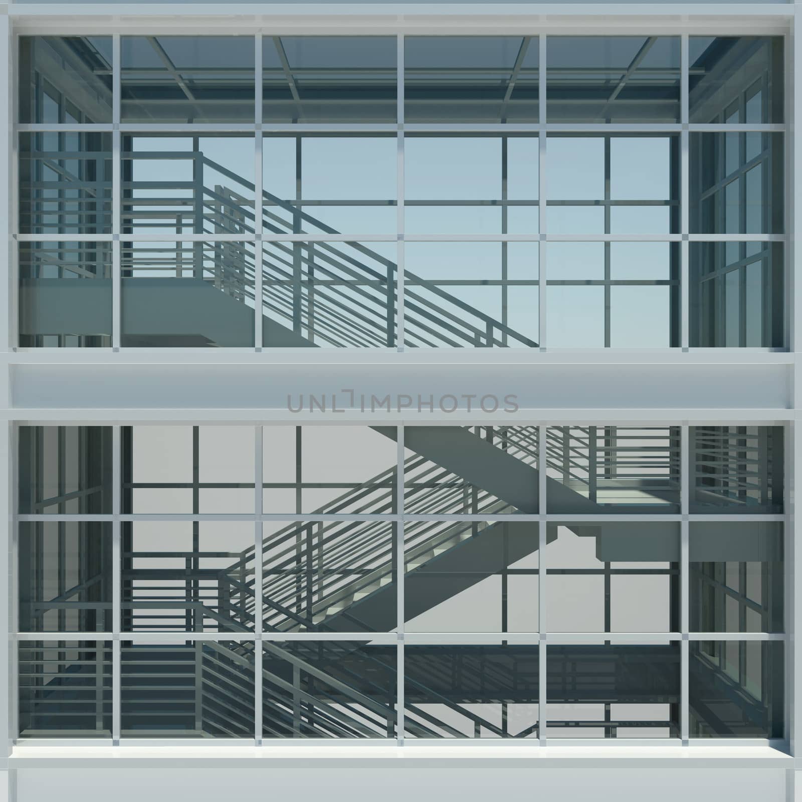 Architecture: staircase and windows. 3d render. Top view