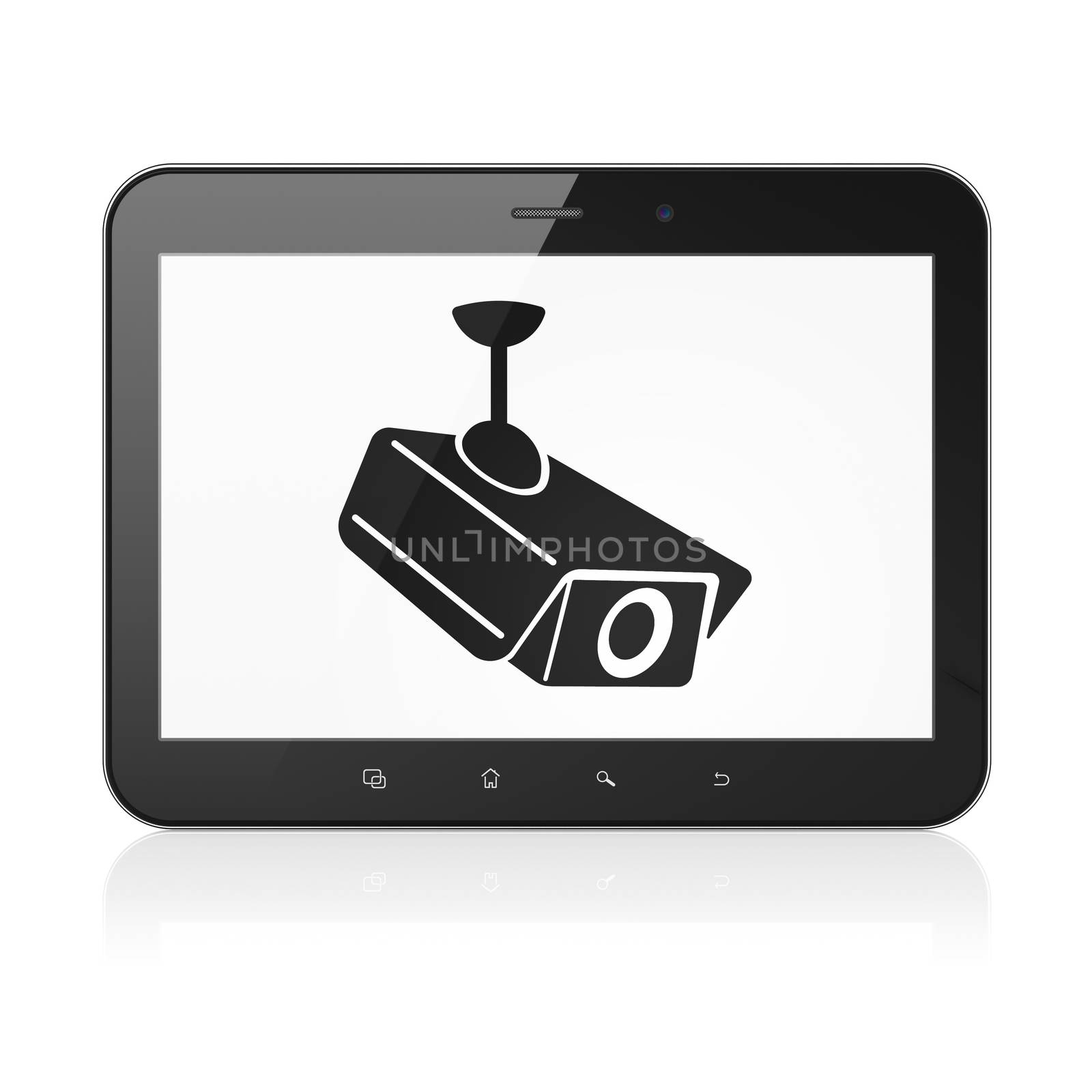 Privacy concept: Cctv Camera on tablet pc computer by maxkabakov