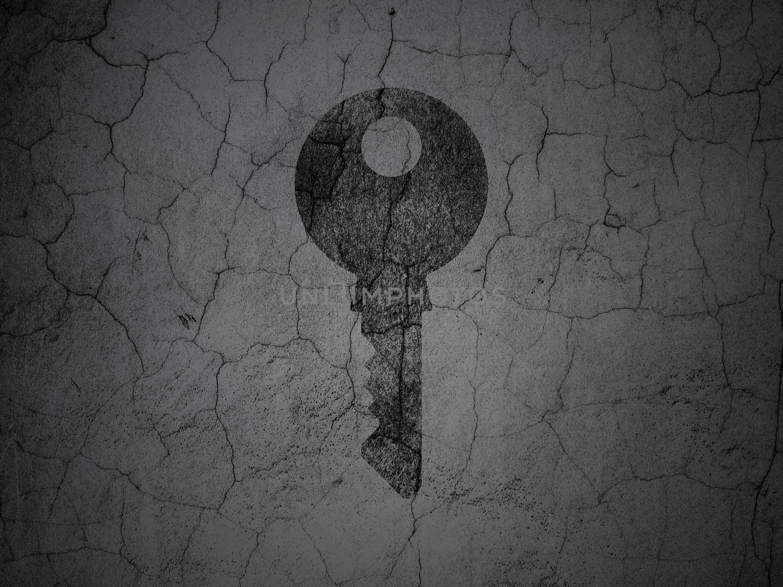 Security concept: Black Key on grunge textured concrete wall background, 3d render