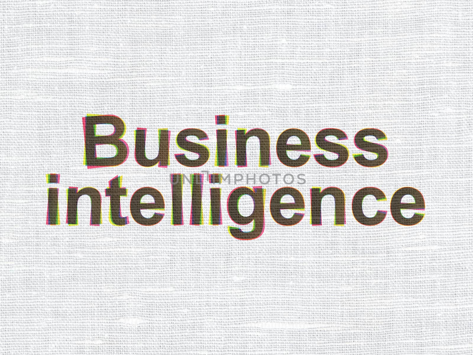 Finance concept: CMYK Business Intelligence on linen fabric texture background, 3d render