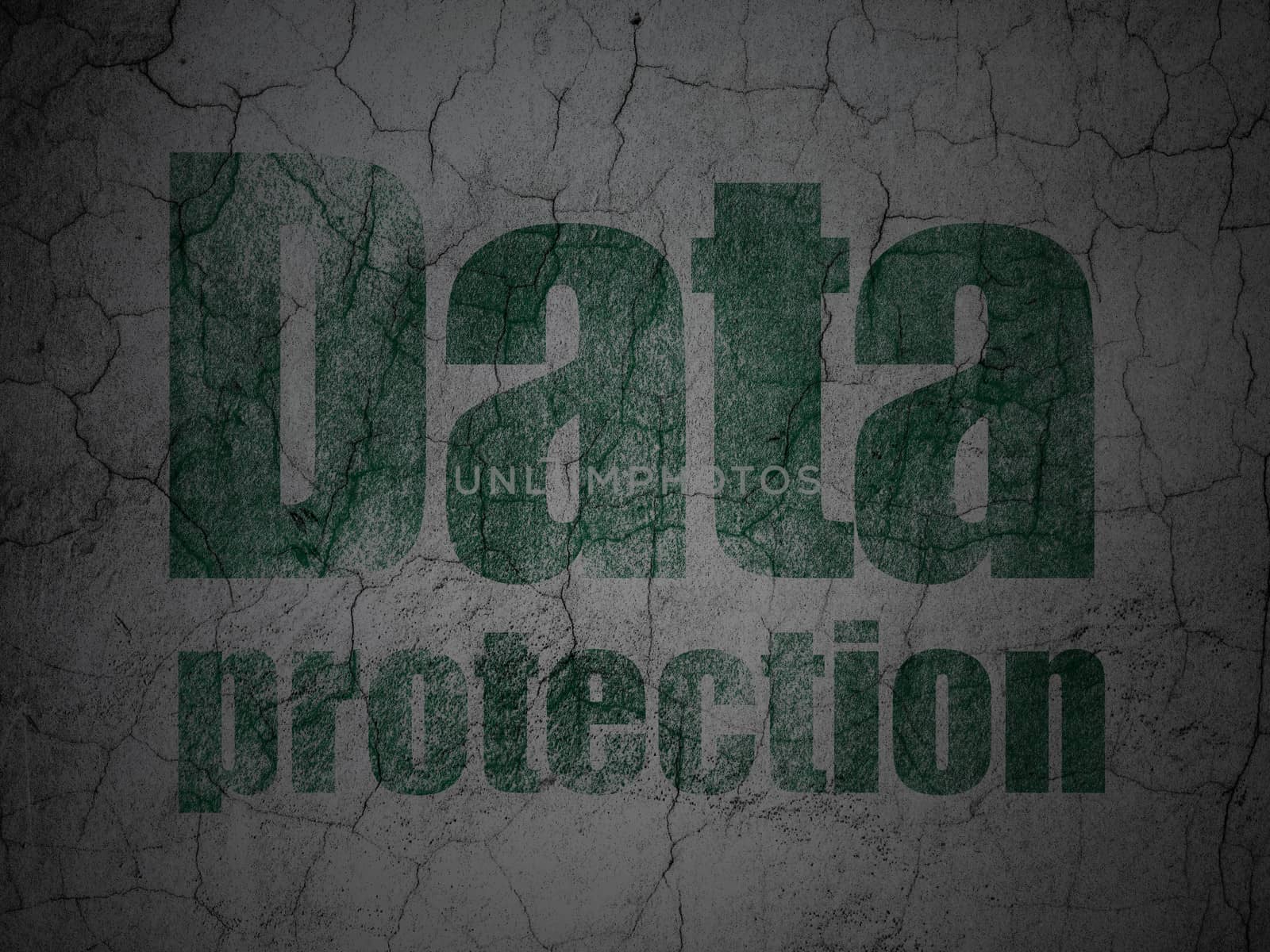 Privacy concept: Green Data Protection on grunge textured concrete wall background, 3d render