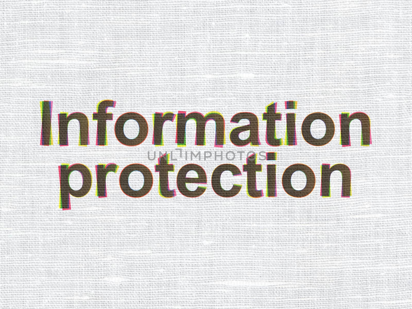 Protection concept: CMYK Information Protection on linen fabric texture background, 3d render