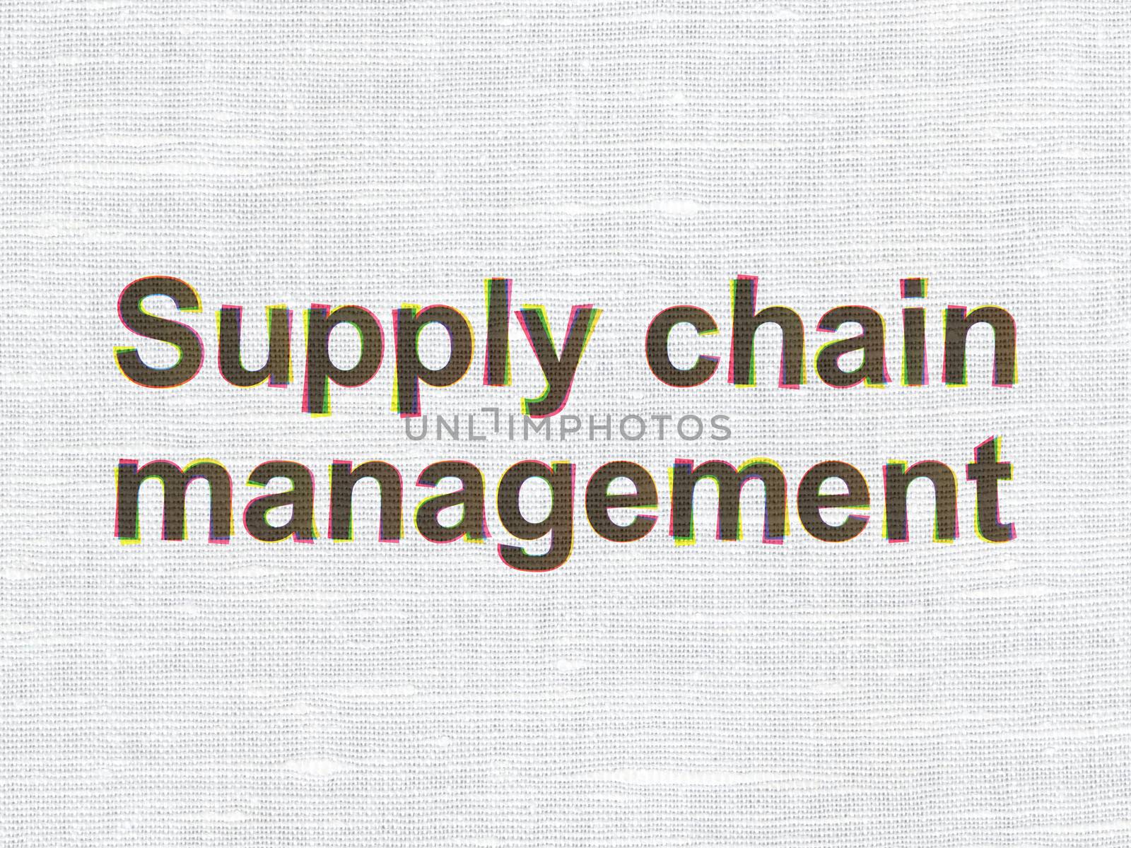 Marketing concept: CMYK Supply Chain Management on linen fabric texture background, 3d render