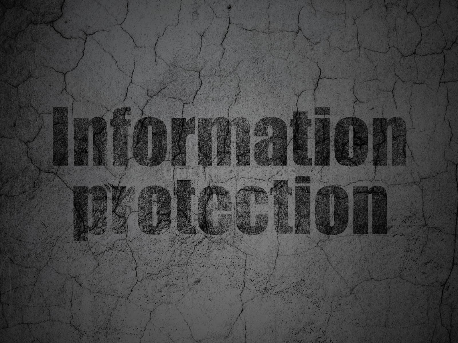 Privacy concept: Black Information Protection on grunge textured concrete wall background, 3d render