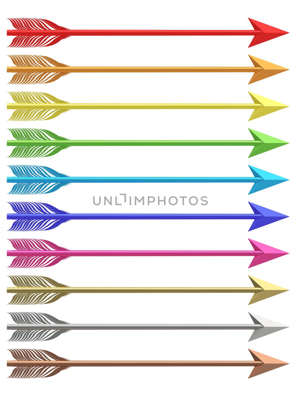 Set of colorful metallic arrows isolated on white background. High resolution 3D image
