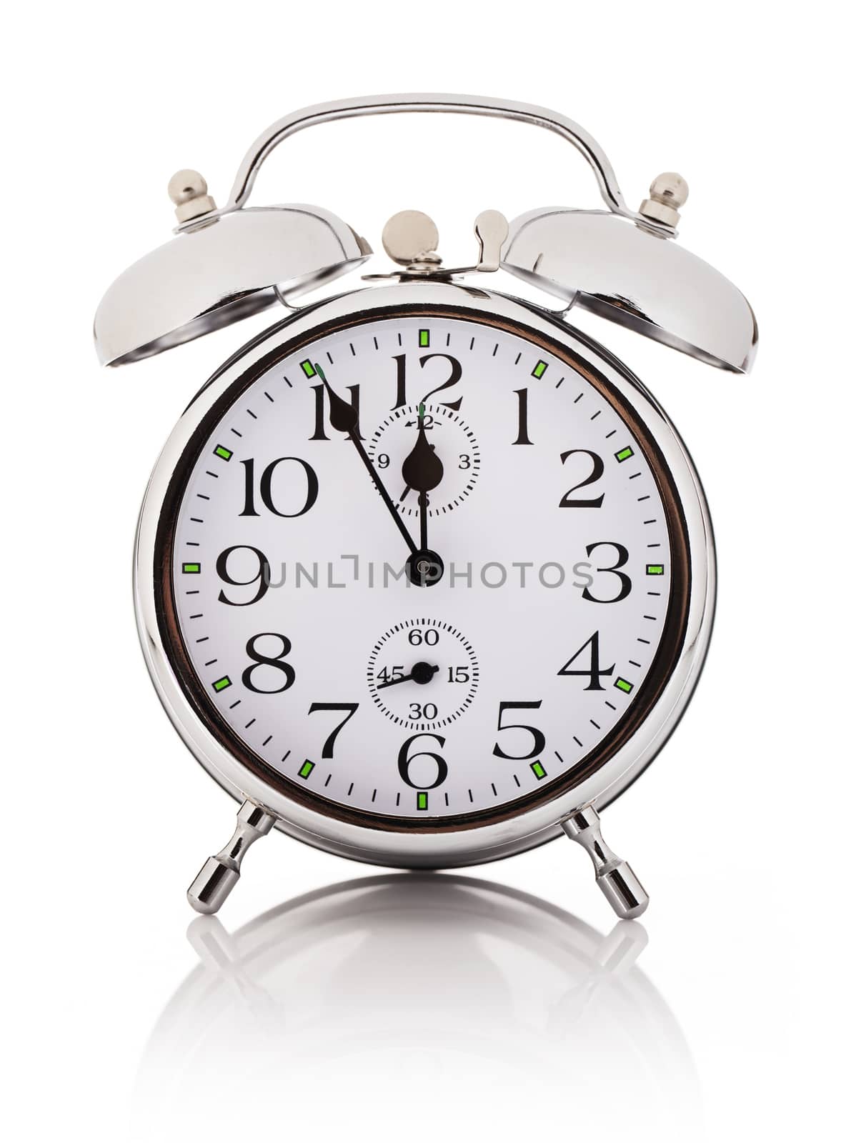 Mechanical alarm clock, isolated over white background