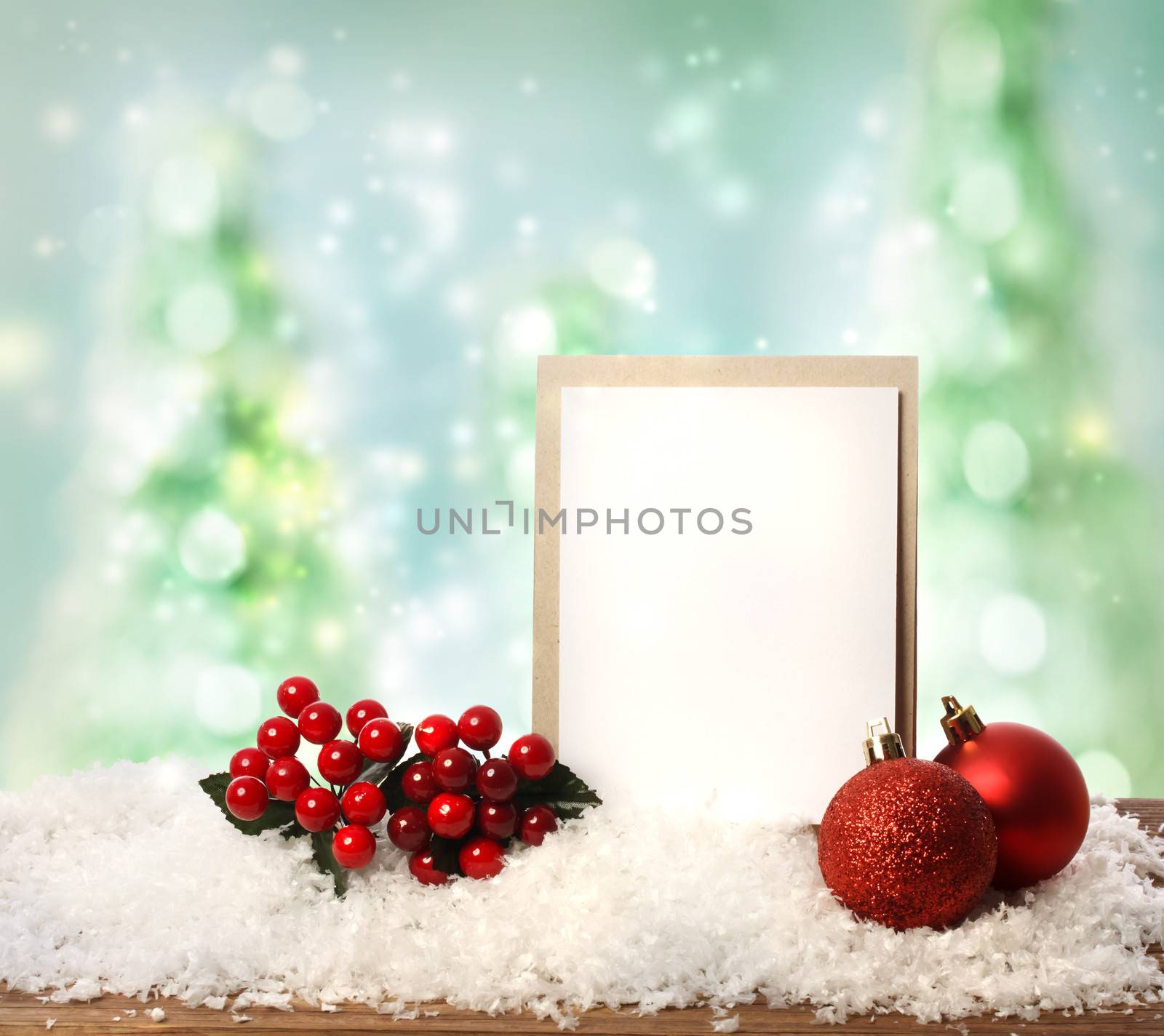 Message card with Christmas ornaments  by melpomene