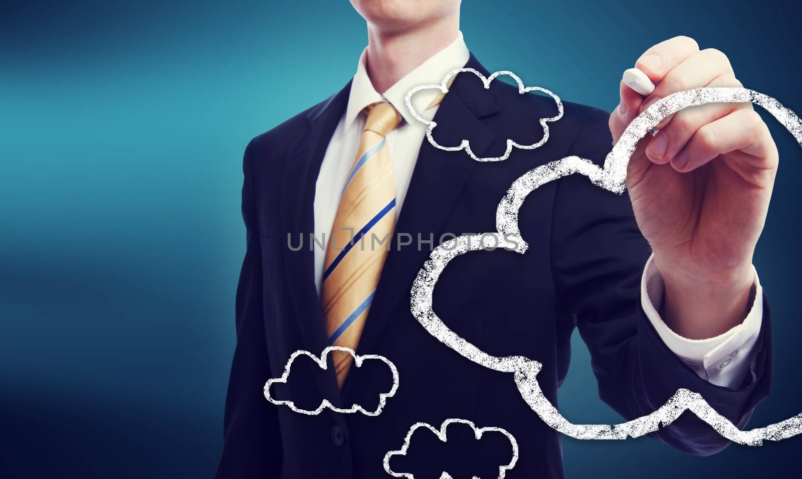 Business man with connectivity via cloud computing concept