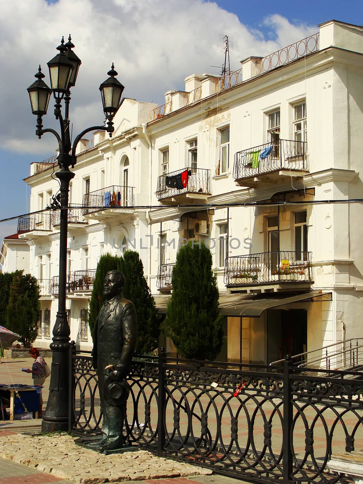 Statue of russian writer Kuprin at Balaklava town waterfront, Crimea, Ukraine