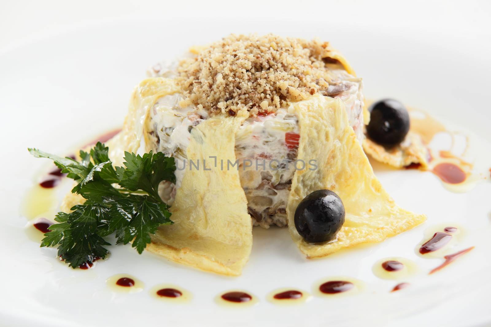 fresh and tasty salad on white background