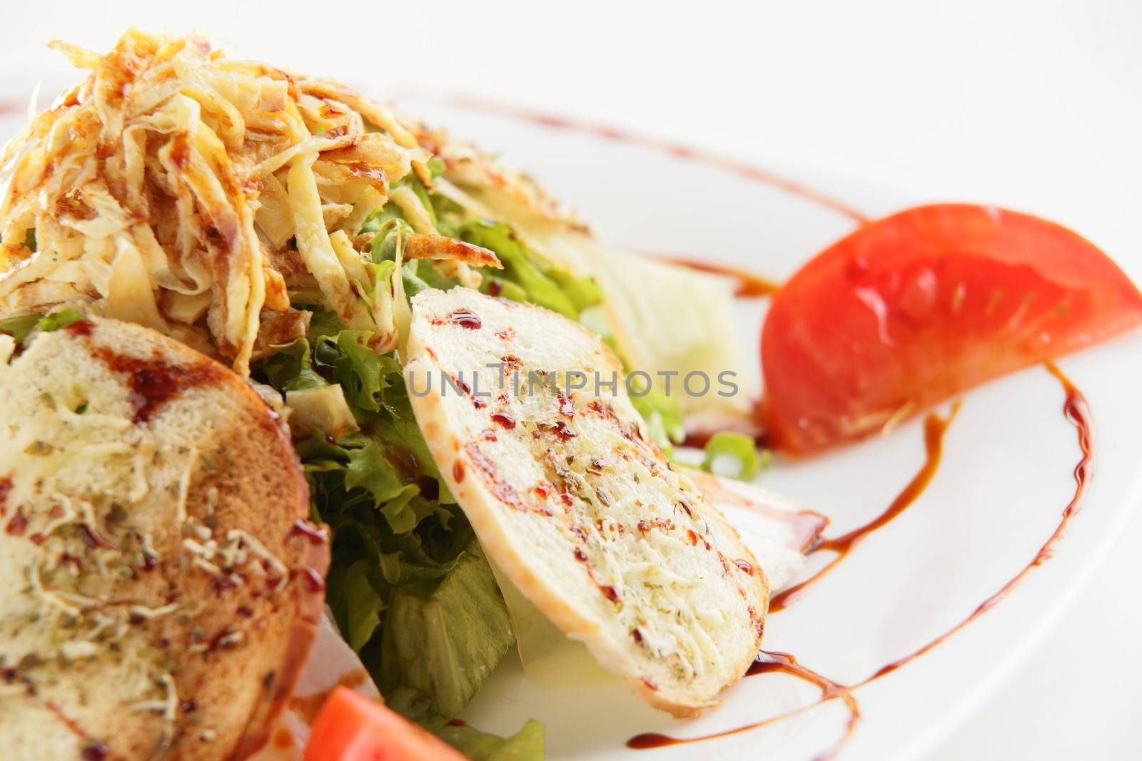 fresh and tasty salad on white background