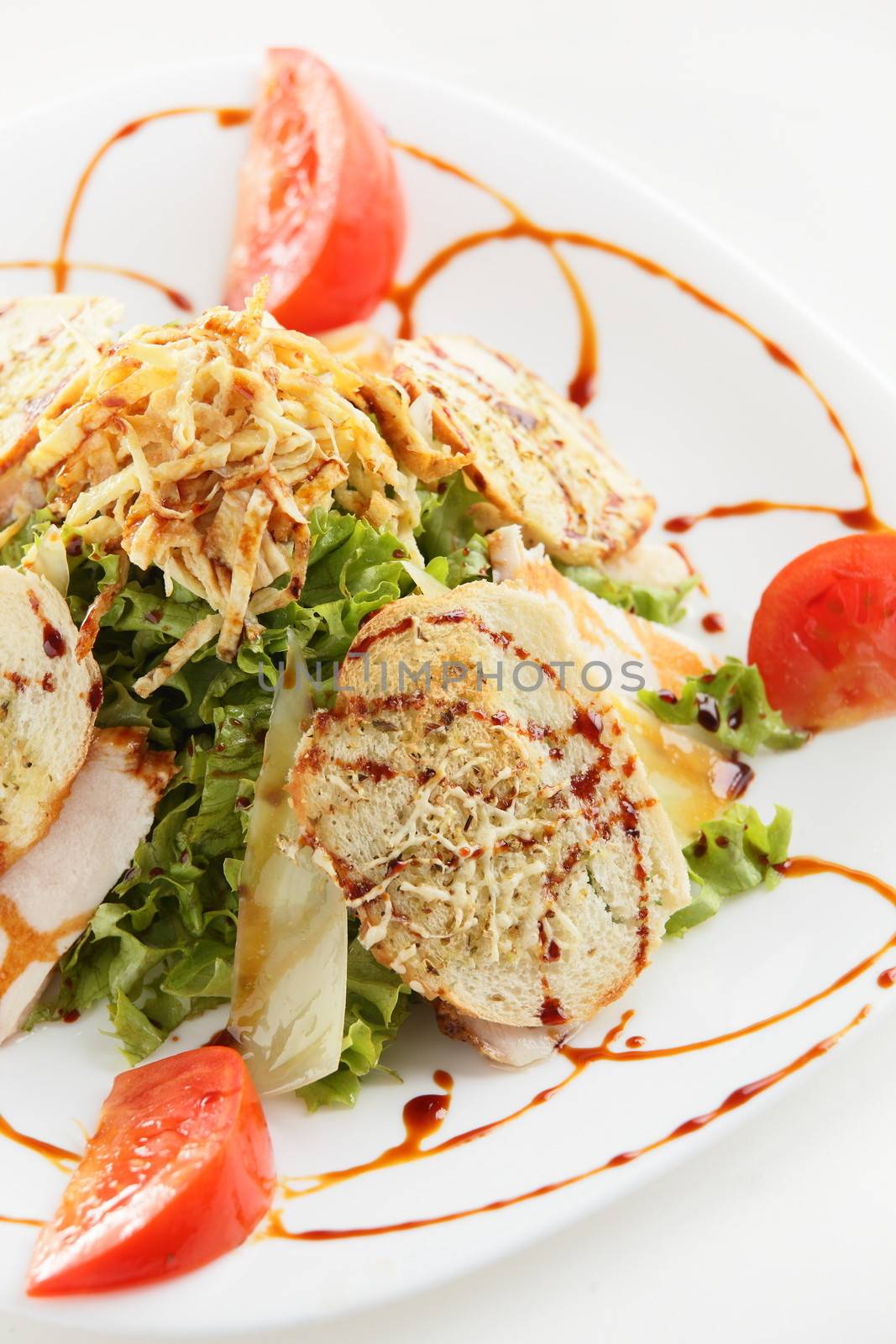 fresh and tasty salad on white background