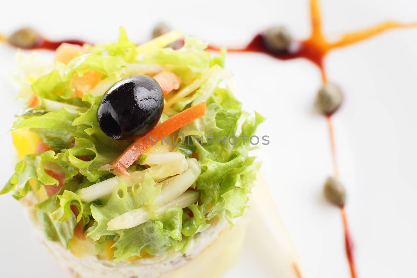 fresh and tasty salad on white background