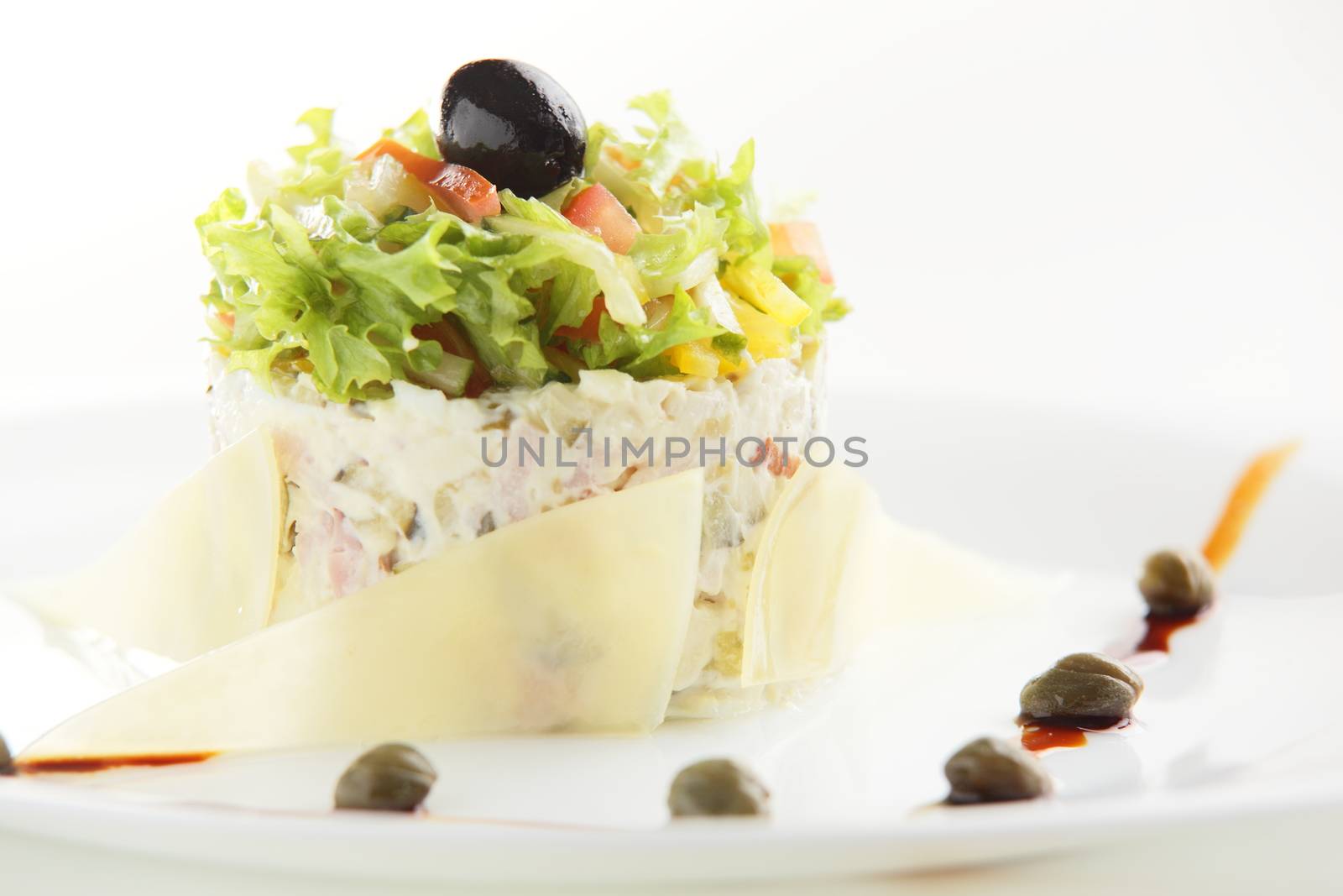 fresh and tasty salad on white background