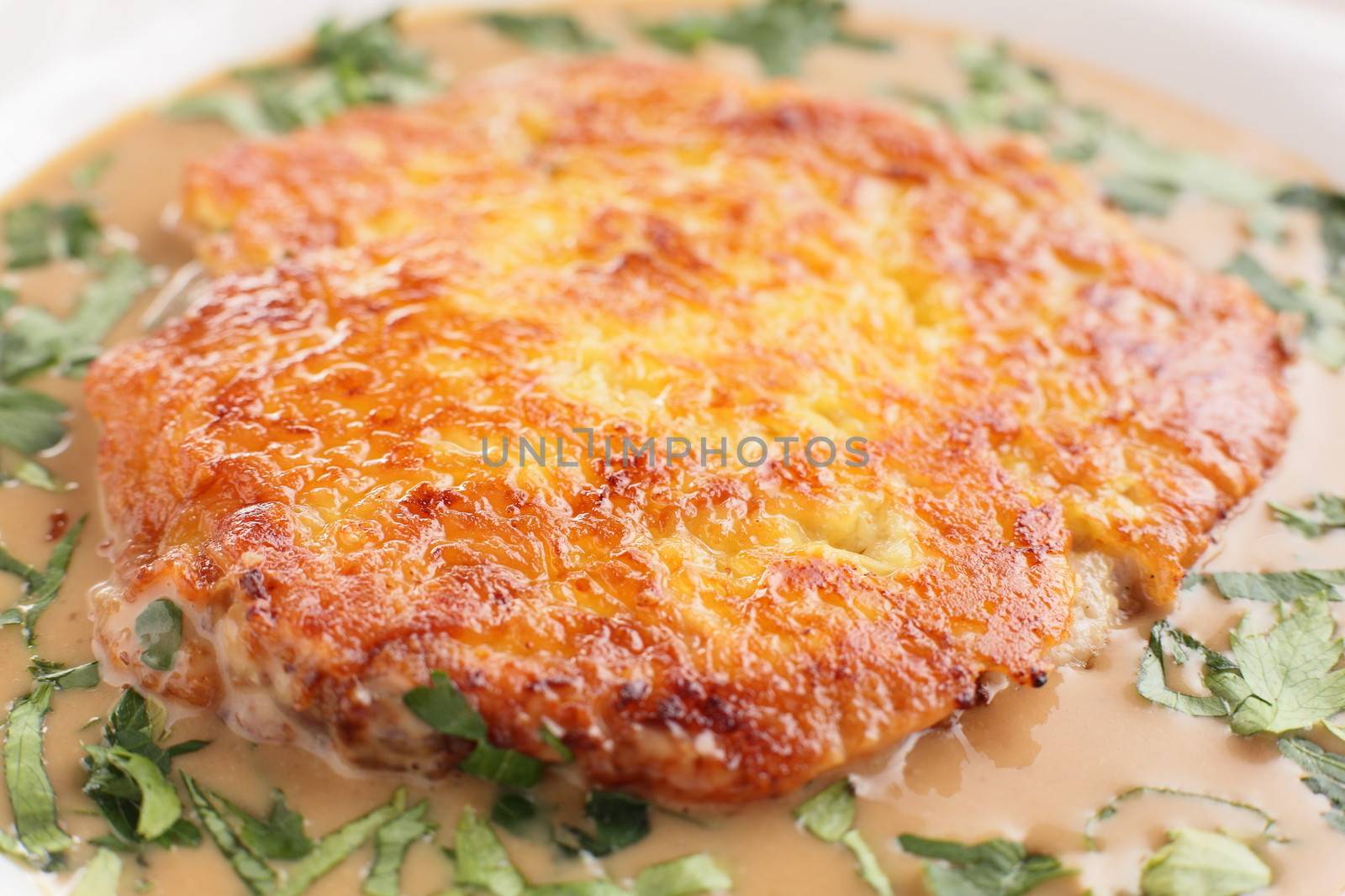 hot pancake with sauce on white background