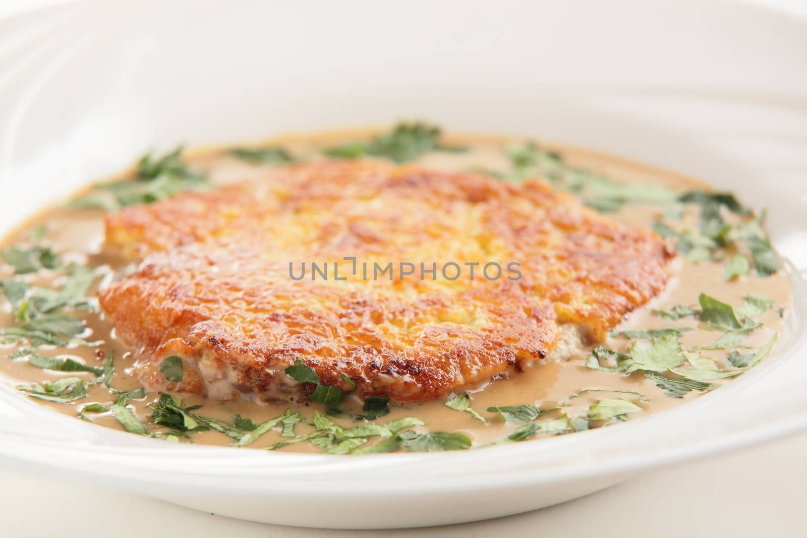 hot pancake with sauce on white background