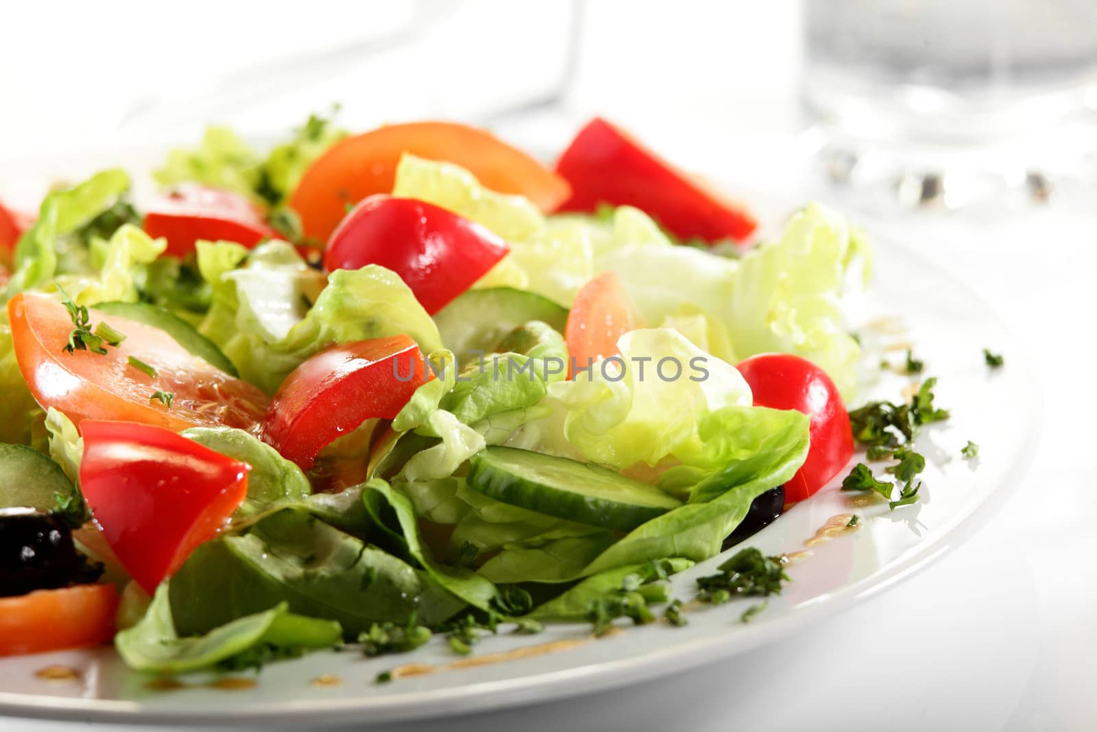 fresh and tasty european salad on white dish