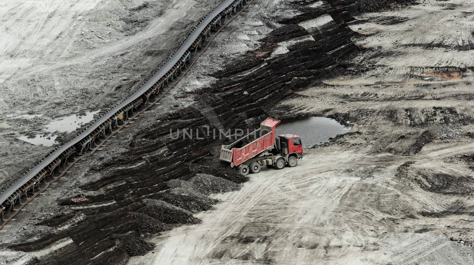 huge truck on a coal mine open pit