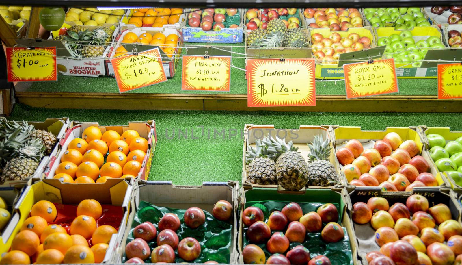 Sale fruits in Grocery by gjeerawut