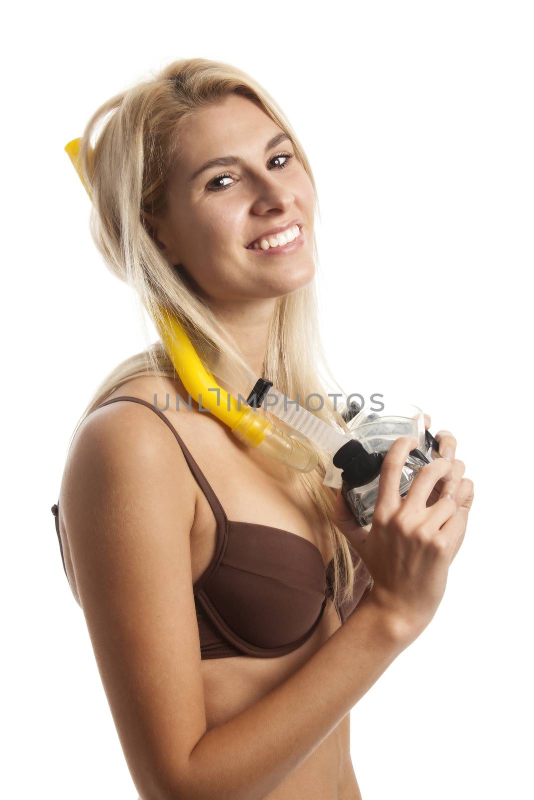 woman in bikini with diving mask