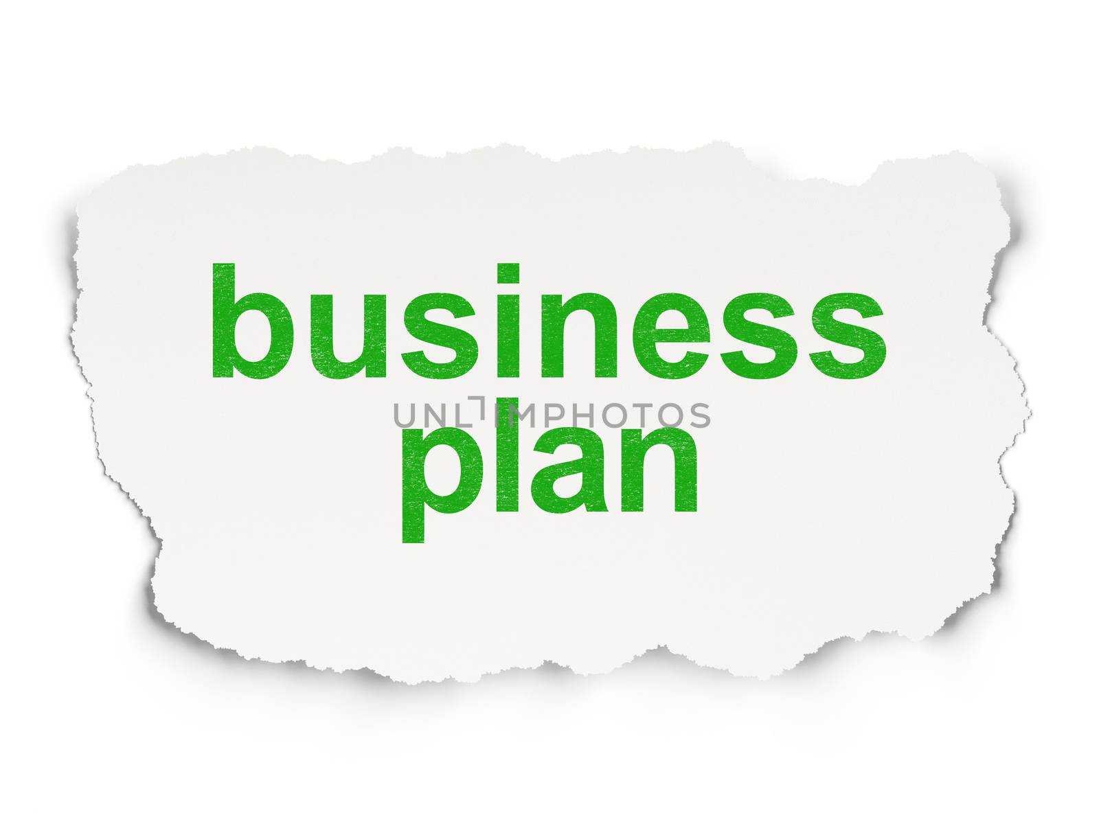 Finance concept: torn paper with words Business Plan on Paper background, 3d render