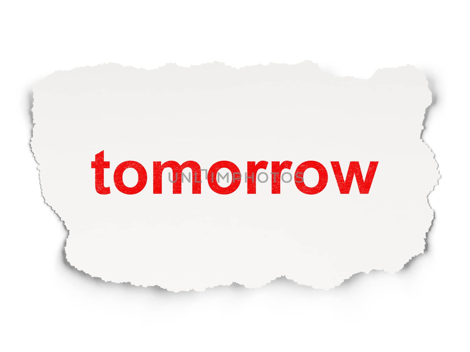 Time concept: torn paper with words Tomorrow on Paper background, 3d render