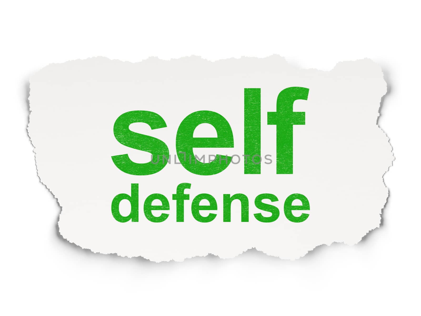 Safety concept: torn paper with words Self Defense on Paper background, 3d render