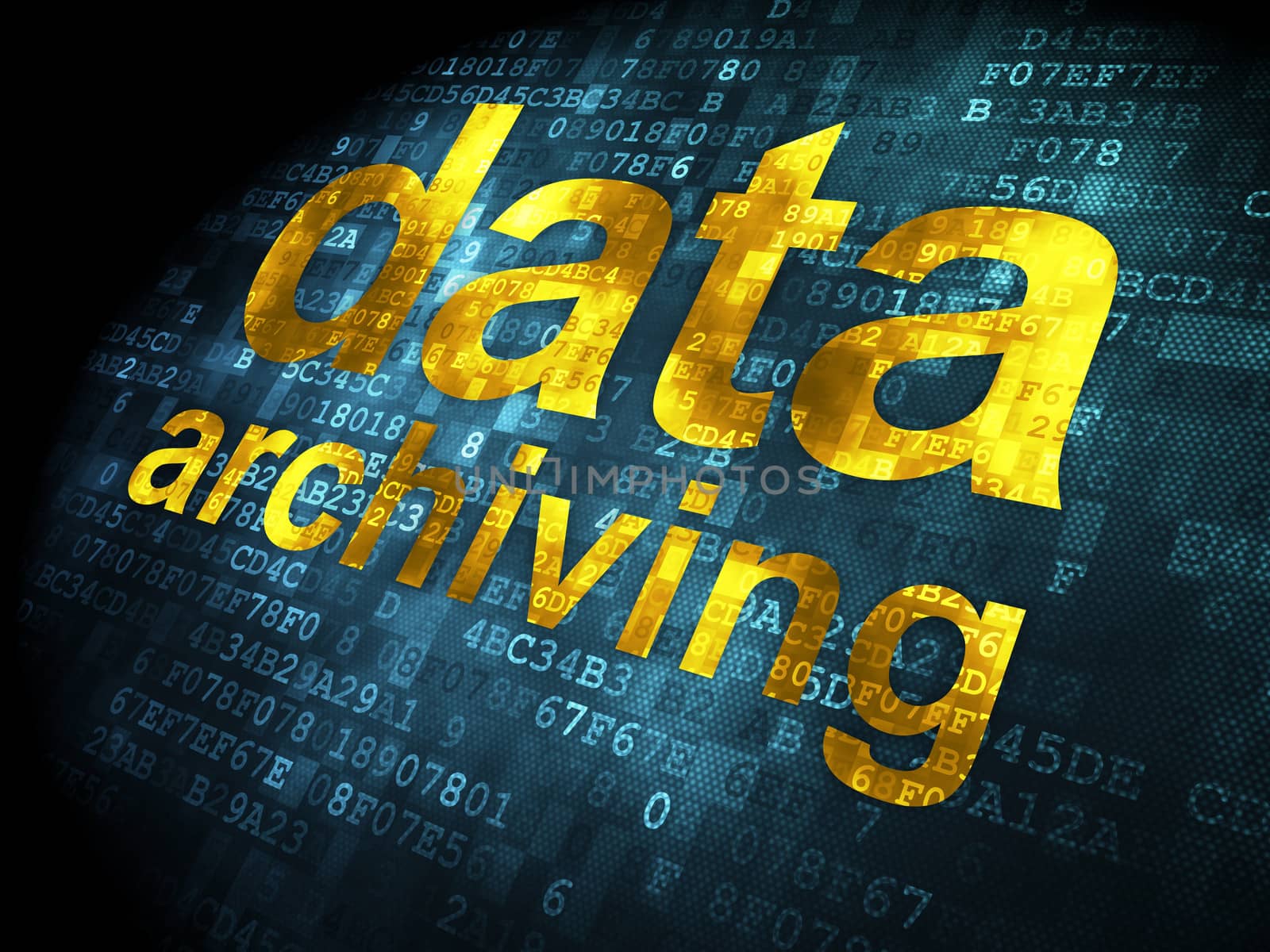Data concept: pixelated words Data Archiving on digital background, 3d render