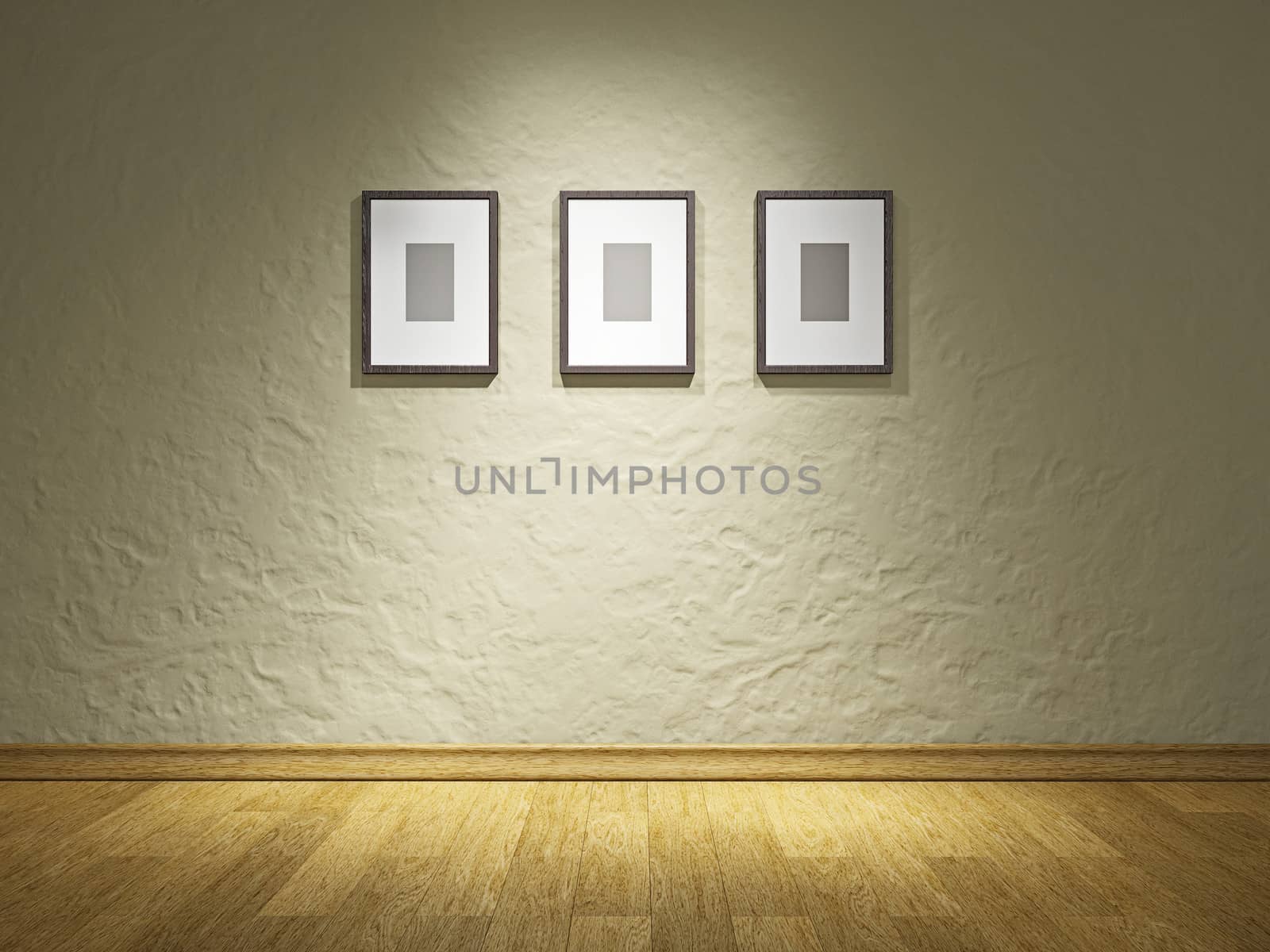 Empty wooden picture on the old wall
